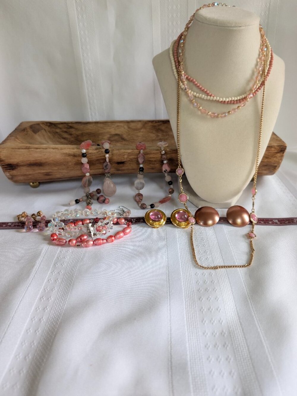 LOT of Pink White Clear Rhinestone Themed Jewelry Costume Vintage Stones Mixed